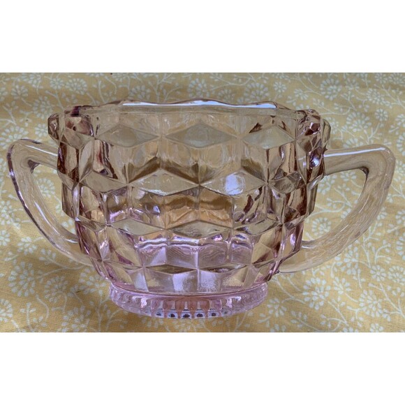 Vintage Pink Depression Glass Sugar Bowl Cubist  By Jeanette - Picture 1 of 3